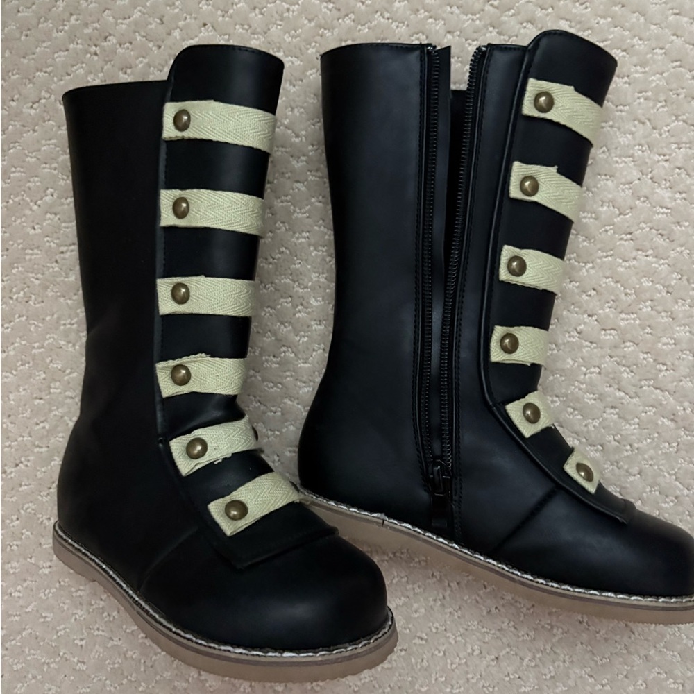 Black and Cream Boots with Button Detail